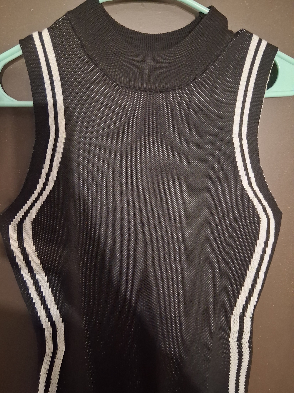 ‼️SOLD‼️Sleeveless Black Knit Tank with White Side Stripes Asymetrical Dress.